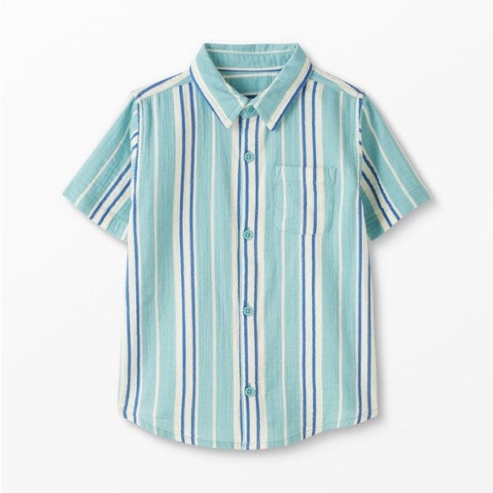 Hanna Andersson Blue and White Button Down Shirt with Vertical Stripes